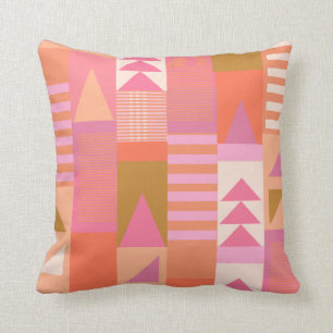 Bright Bold Geometric Pattern in Pink and Orange Throw Pillow