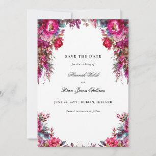 Bright Bold Magenta Floral & Photo Wedding Save The Date