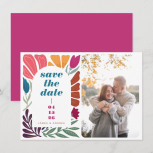 Bright Bold Multicolor Floral Wedding Photo Save The Date