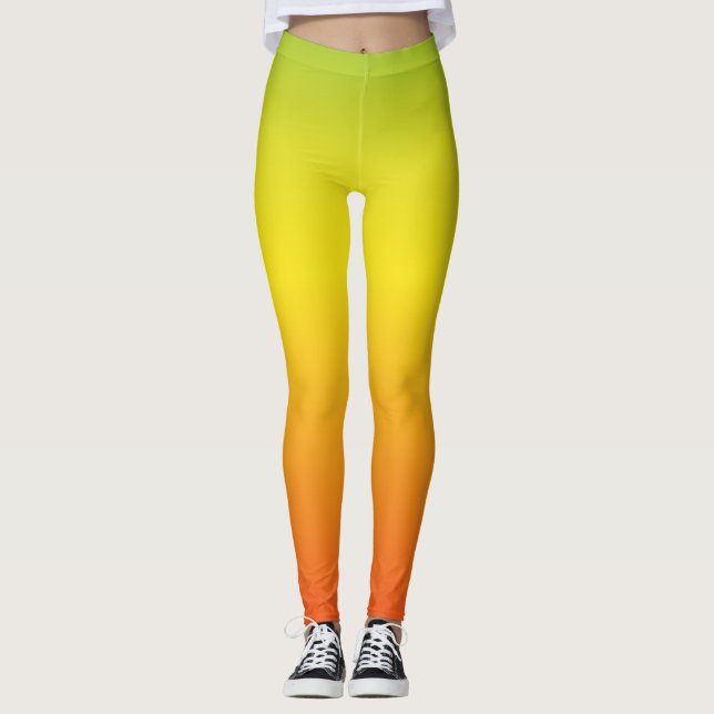 Bright Bold Orange Green Ombre Workout Leggings (Front)