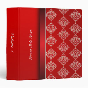 Bright Bold Red & Satin White Damask   Personalize Binder