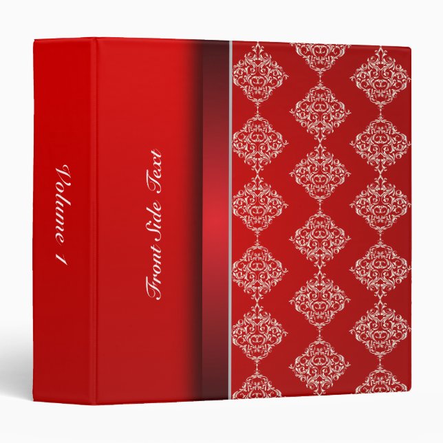 Bright Bold Red & Satin White Damask | Personalize Binder (Front/Spine)