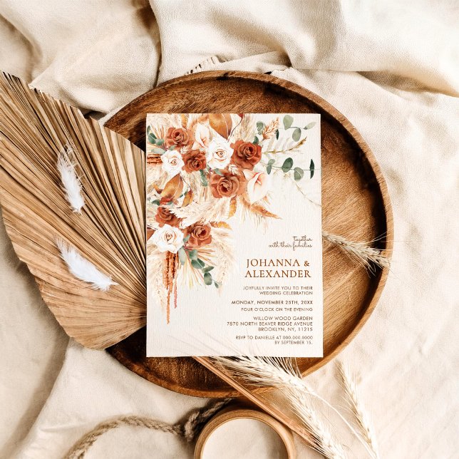 Bright Bold Terracotta Bohemian Photo Wedding  Invitation (Creator Uploaded)