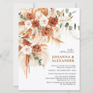 Bright Bold Terracotta Boho Bohemian Wedding  Invitation