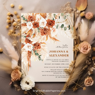 Bright Bold Terracotta Boho Bohemian Wedding  Invitation