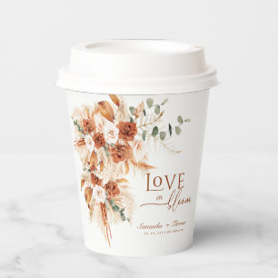 Bright Bold Terracotta Floral Boho Chic Wedding Paper Cups