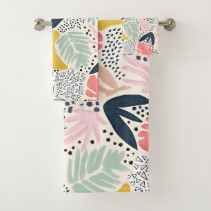 Bright Bold Tropical Collage Pattern Bath Towel Set