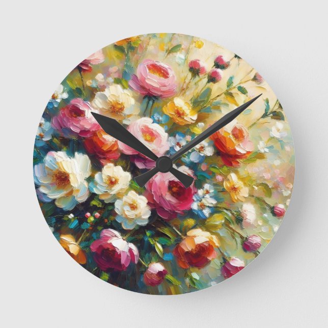 Bright & Bold Vibrant Florals Round Clock (Front)