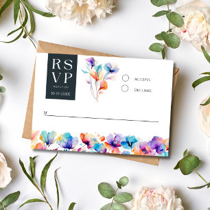 Bright Bold Watercolor Floral Wedding RSVP Card