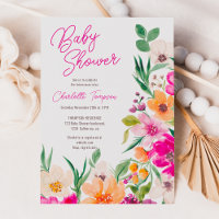Bright bold wild flowers script baby shower
