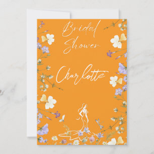 Bright bold wild flowers script bridal invitation