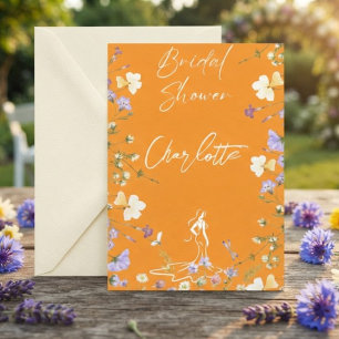 Bright bold wild flowers script bridal  invitation