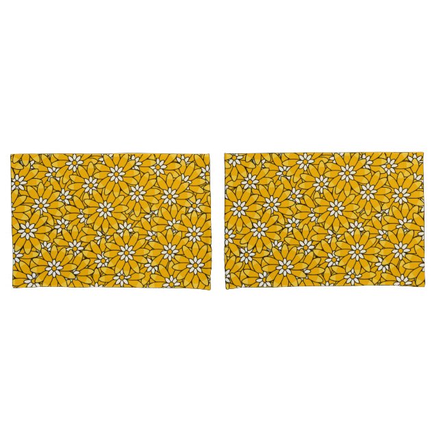 Bright Bold Yellow Summery Flower Pattern Pillowcase (Front-Set)
