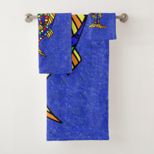 Bright Boldly Coloured Fish Red Blue Yellow Orange Bath Towel Set