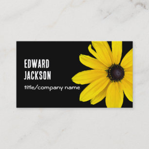 bright boold sunny  yellow flower photo on black business card
