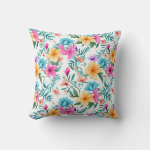 Bright Botanical Wildflower Colourful Floral Throw Pillow