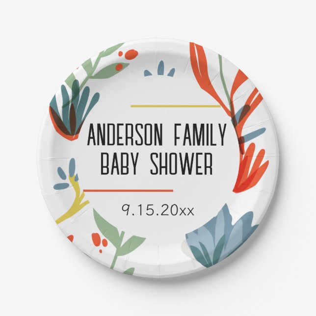 Bright Botanicals Baby Shower  Paper Plate (Front)