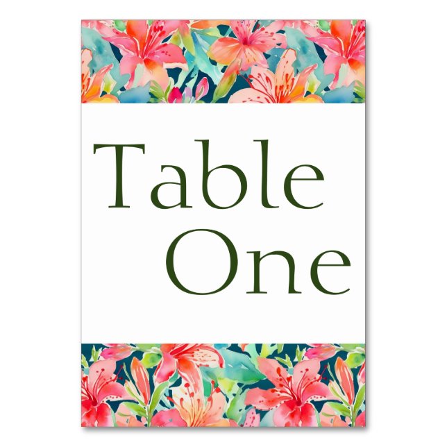 Bright Botanicals Floral Wedding Table Number (Front)