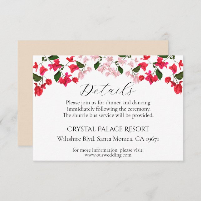 Bright Bougainvillea flower Wedding Enclosure Card (Front/Back)