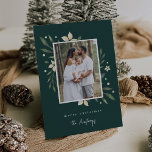 Bright Boughs | Botanical Christmas Photo Holiday Card<br><div class="desc">Elegant and festive holiday photo card frames your favourite vertical or portrait oriented image with a subtle deckled edge border and white and green holiday foliage peeking out at the corners. "Merry Christmas" or your choice of greeting appears beneath,  along with your family name.</div>