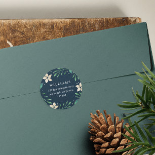 Bright Boughs   Christmas Holiday Return Address Classic Round Sticker