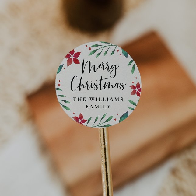 Bright Boughs | Personalized Merry Christmas Classic Round Sticker (Creator Uploaded)