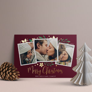 Bright Boughs   Three Photo Foil Holiday Card