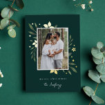 Bright Boughs Vertical Photo Botanical Christmas Foil Holiday Card<br><div class="desc">Elegant and festive holiday photo card frames your favourite vertical or portrait oriented image with a subtle deckled edge border and gold foil and green holiday foliage peeking out at the corners. "Merry Christmas" or your choice of greeting appears beneath,  along with your family name.</div>