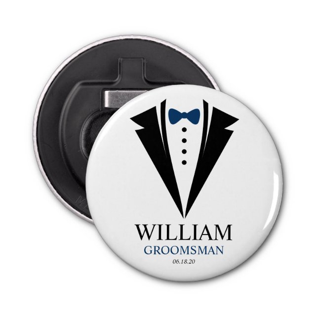 Bright Bow Tie Tuxedo "Groomsman" Personalized Bottle Opener (Front)