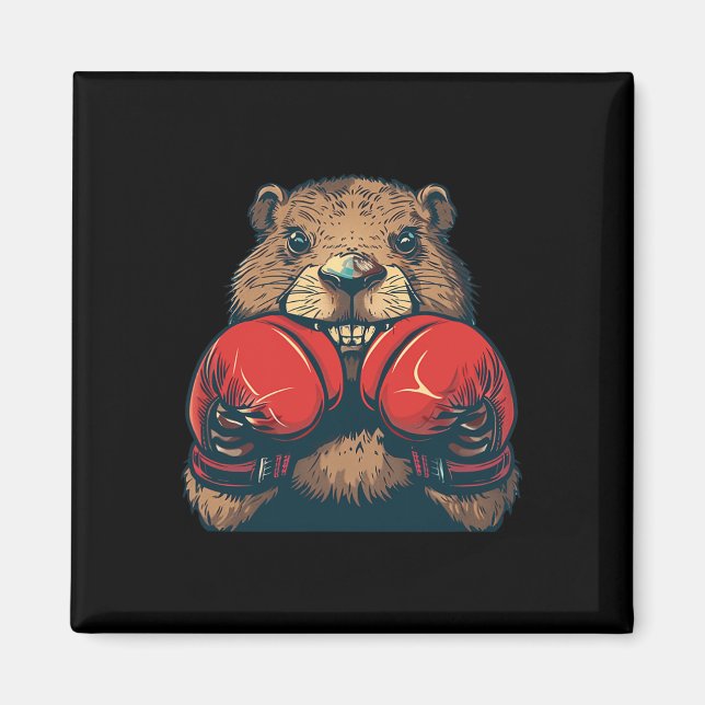 Bright Boxing Beaver With Gloves Emblem For A Stro Magnet (Front)