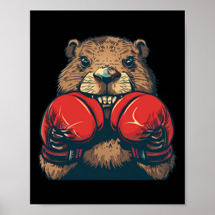 Bright Boxing Beaver With Gloves Emblem For A Stro Poster