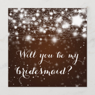 Bright Brown Stars Will You Be My Bridesmaid Invitation
