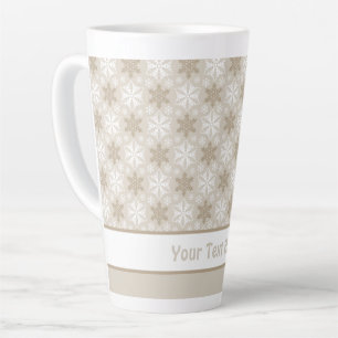 Bright Brown Tan Winter White Snowflake Pattern Latte Mug