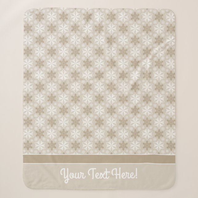 Bright Brown Tan Winter White Snowflake Pattern Sherpa Blanket (Front)