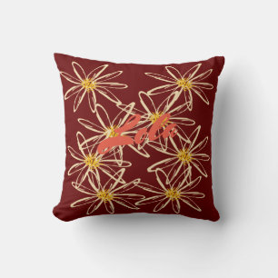 Bright Burgundy Red Floral Pillow