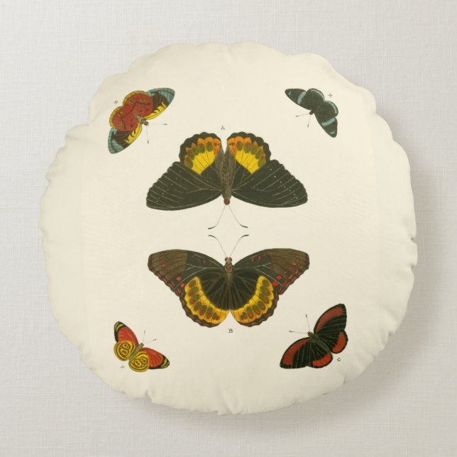Bright Butterflies by Pieter Cramer Round Pillow (Front)