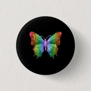Bright Butterfly Rainbow Colours Jewelled 3D 1 Inch Round Button