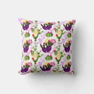 Bright Cactuses Pen Drawing Botanical Pattern Throw Pillow