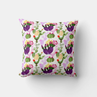 Bright Cactuses Pen Drawing Botanical Pattern Throw Pillow