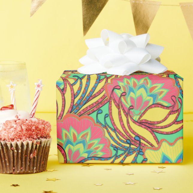 Bright Caribbean Colours Floral Pattern Wrapping Paper (Birthday Party)