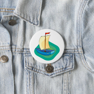 Bright Cartoon Boat with Sail Fun Nautical 3 Inch Round Button
