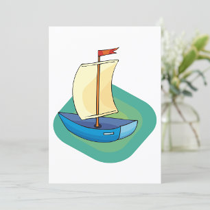 Bright Cartoon Boat with Sail Fun Nautical Invitation