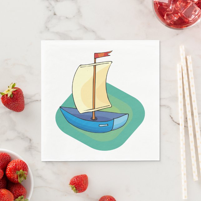 Bright Cartoon Boat with Sail Fun Nautical Napkin (Creator Uploaded)