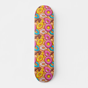 Bright cartoon doughnuts skateboard