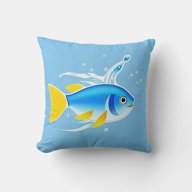 Bright Cartoon Fish with Water Splashes Throw Pillow (Front)