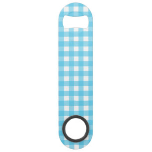 Bright cerulean blue gingham bar key