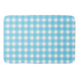 Bright cerulean blue gingham bath mat