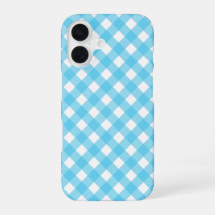 Bright cerulean blue gingham  iPhone 16 case