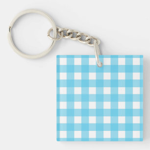 Bright cerulean blue gingham keychain