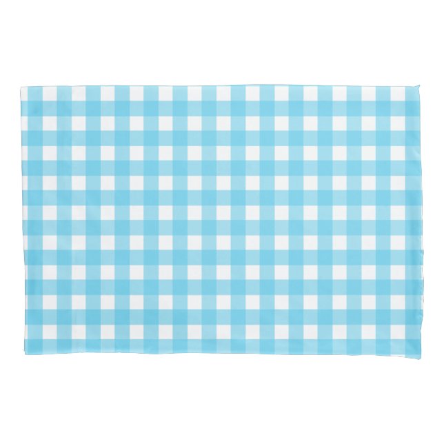 Bright cerulean blue gingham pillowcase (Front)